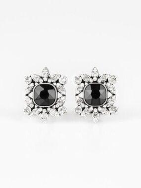 Paparazzi First-Rate Famous Rhinestone Black Stud Clip Earrings